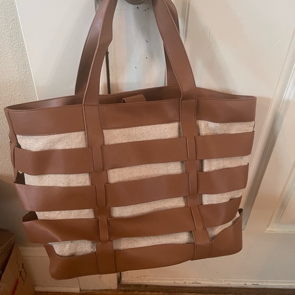French Connection Brown and Cream Tote Bag - Picture 1 of 4